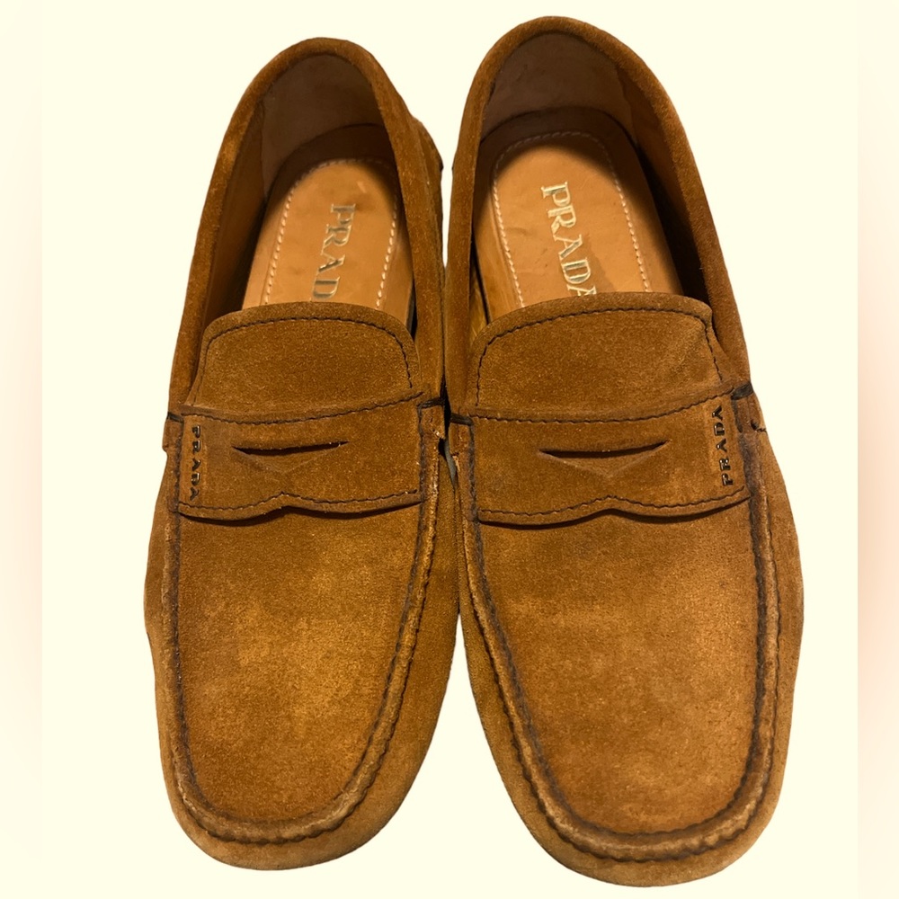 Prada Camel Suede leather soft loafers